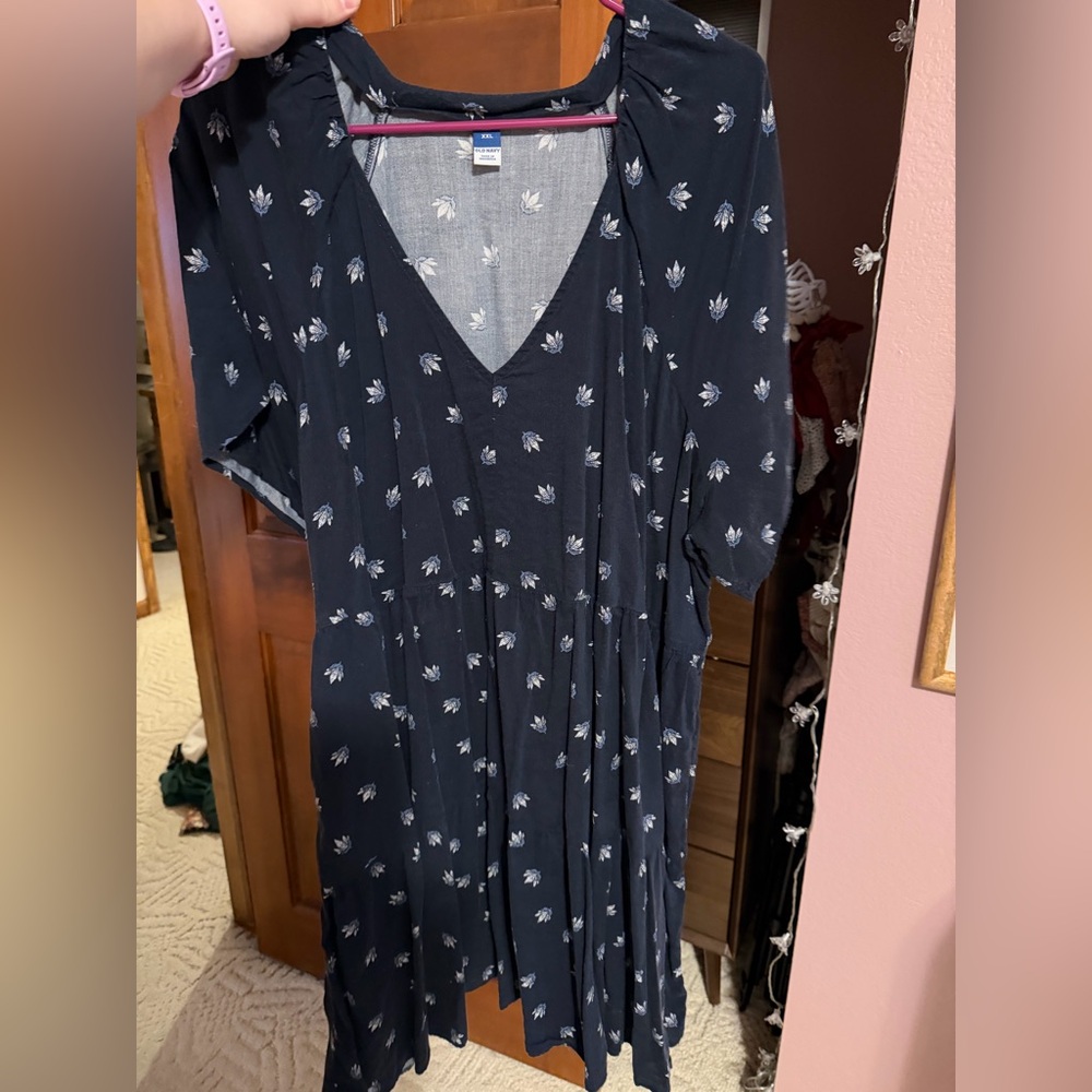 Navy Blue Dress with White Floral Pattern- Old Navy